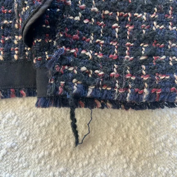 Theory Clairene RB Bouclé Tweed Coat - Multi-Color Blue/Red/Cream - Small